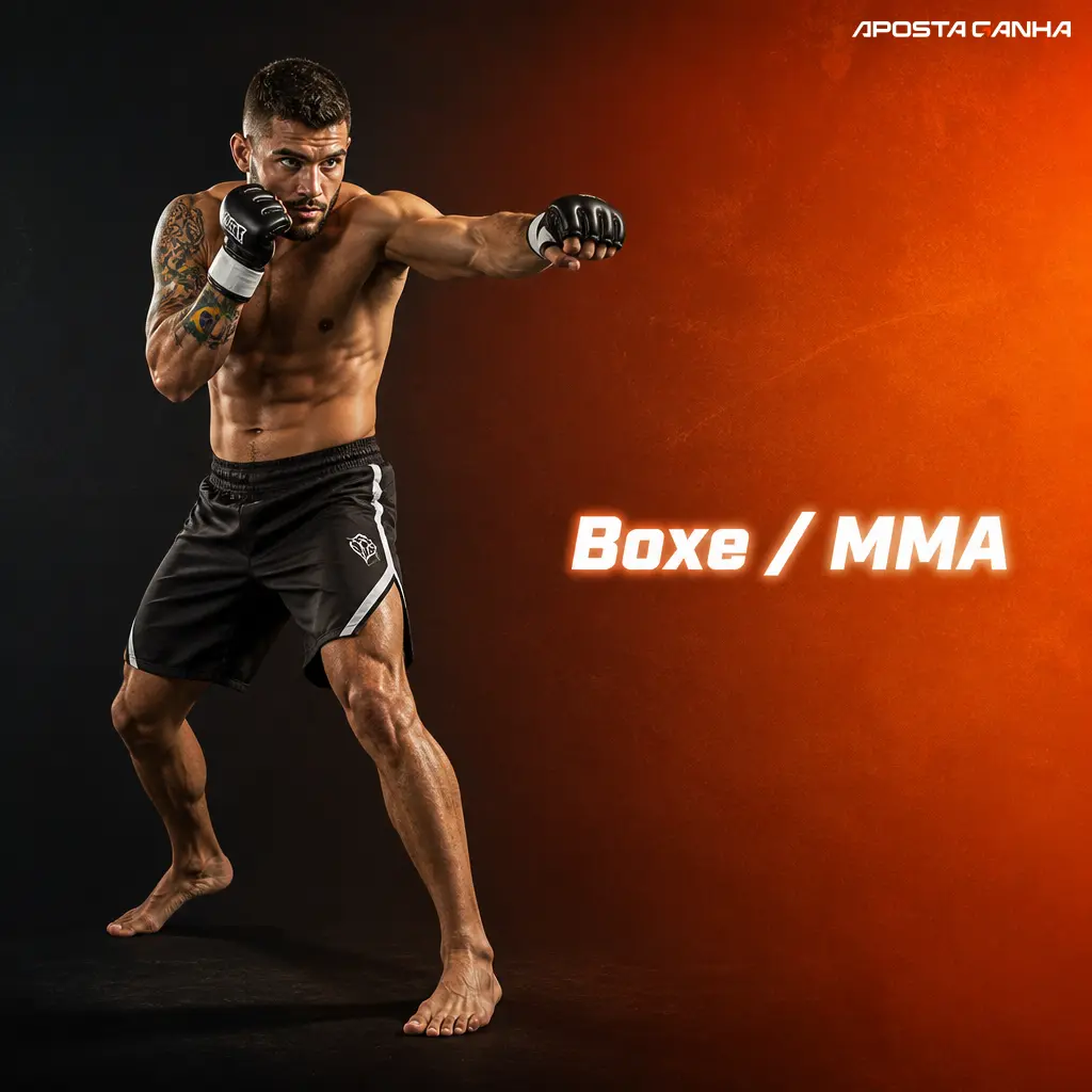 Lutadores de boxe e MMA em combate no octógono, representando apostas ao vivo do UFC e Bellator