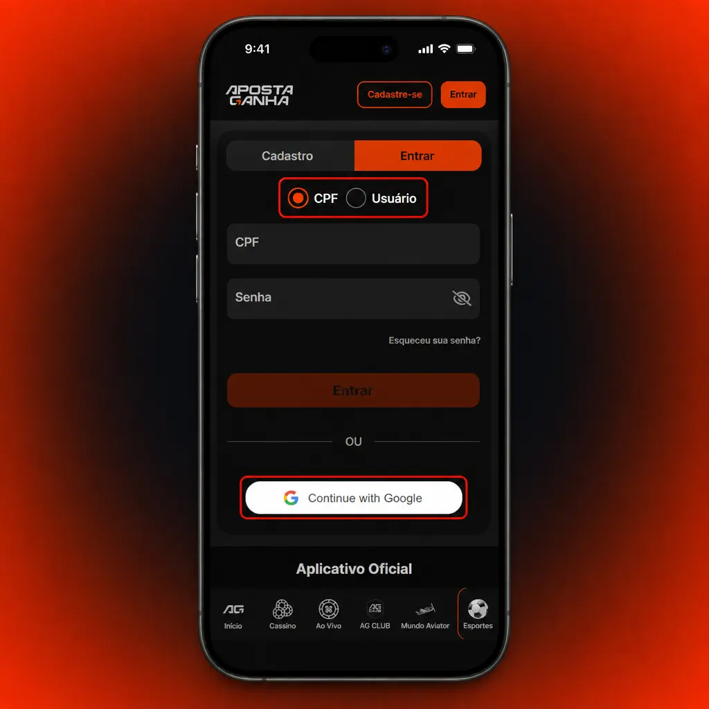 Tela de login com campos para e-mail ou telefone e senha, opção de lembrar acesso e botão para entrar na conta.