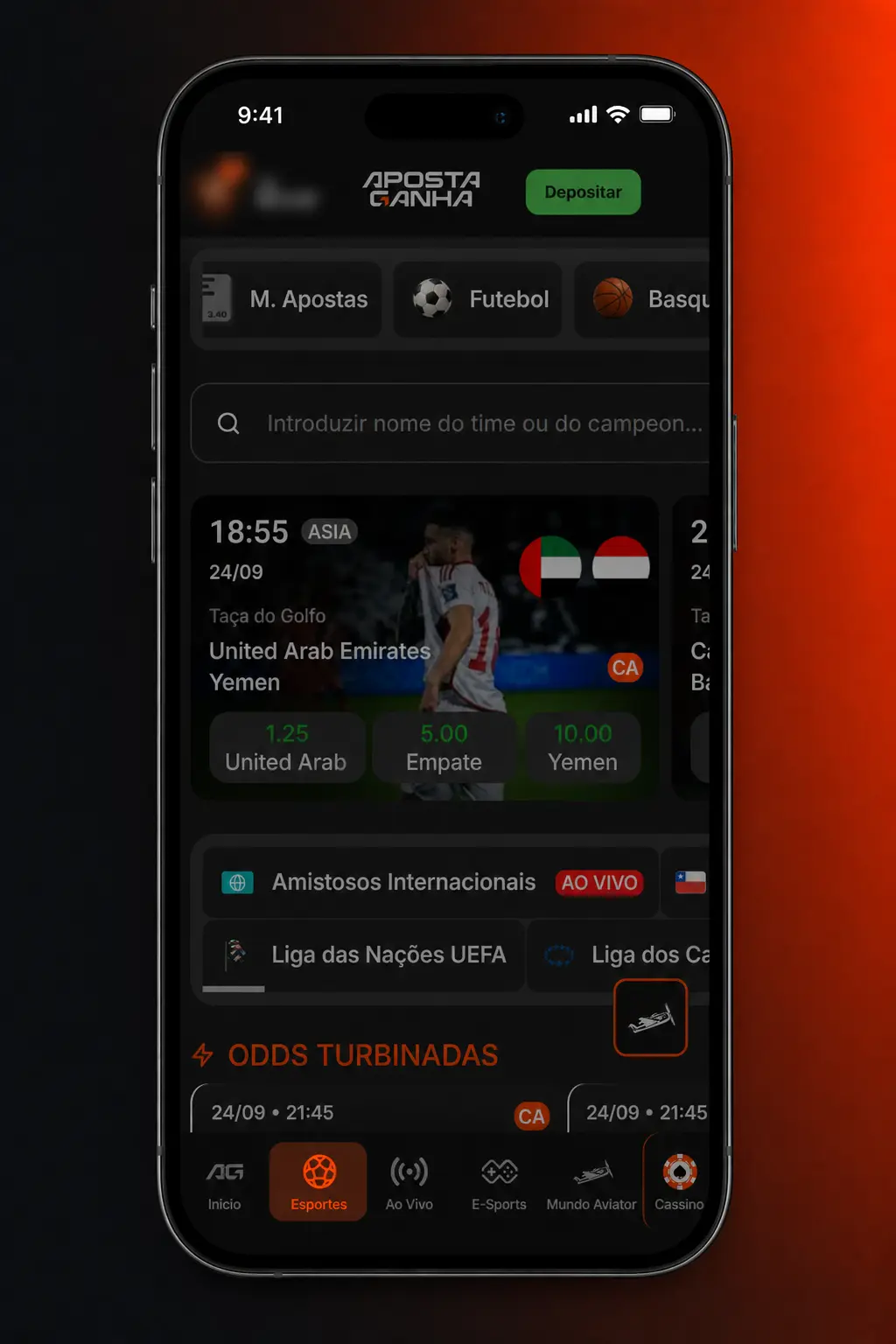 Tela do aplicativo Aposta Ganha mostrando mercados de apostas em basquete com odds ao vivo e opção de cash out.