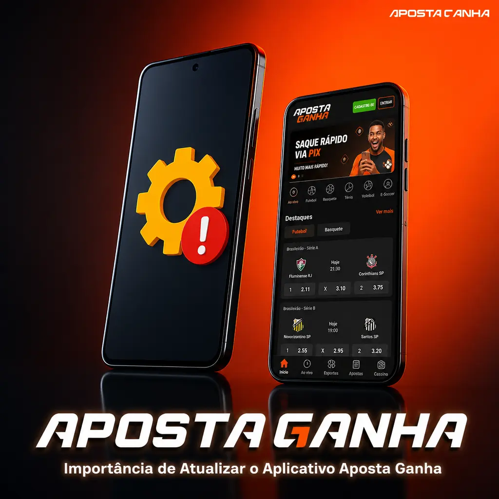 Tela do aplicativo Aposta Ganha mostrando atualização com correções de odds, segurança e novos mercados de apostas.
