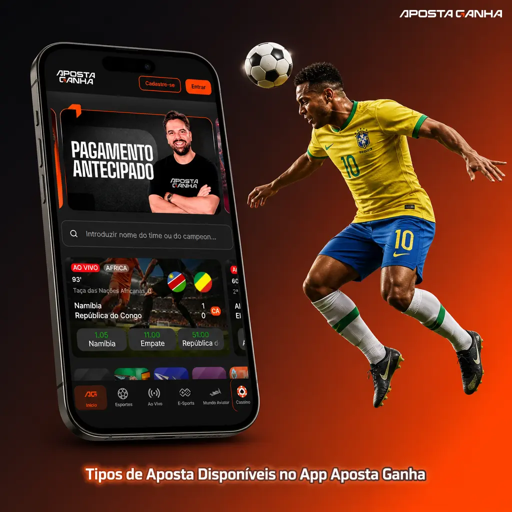 Tipos de aposta no app Aposta Ganha: simples, múltipla, sistema, ao vivo e handicap asiático explicados.
