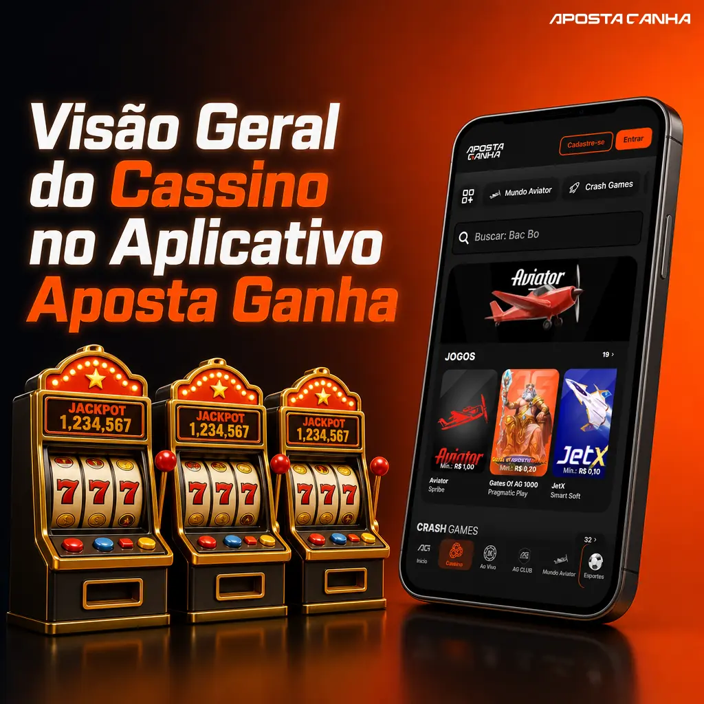 Cassino do app Aposta Ganha com caça-níqueis, crash games, mesas ao vivo e game shows otimizados para celular.